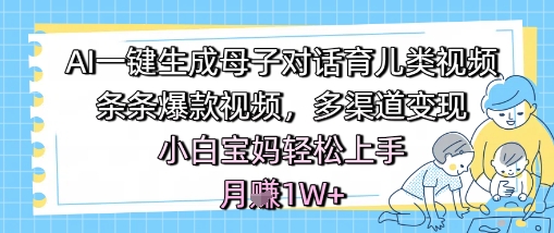 AI一键生成母子对话育儿类视频，条条爆款视频，多渠道变现，小白宝妈轻松上手，月入1W+-学习笔记资源库