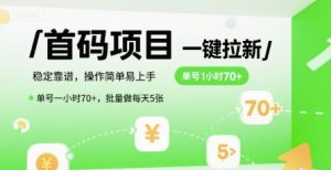 首码一键拉新项目，稳定靠谱，操作简单易上手，单号一小时70+，批量做每天5张【揭秘】-学习笔记资源库