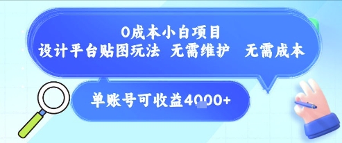 0成本小白项目，设计平台贴图玩法，无需维护，无需成本，单账号单月可产生收益4k+-学习笔记资源库