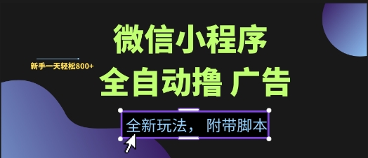 微信小程序全自动撸广告项目，彻底解决没流量的问题，新手一天8张+【揭秘】-学习笔记资源库