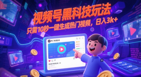 视频号黑科技玩法，只需10秒一键生成热门视频，日入3k+【揭秘】-学习笔记资源库