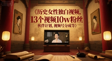 历史女性独白视频，13个视频10w粉丝，伙伴计划，视频号分成等-学习笔记资源库