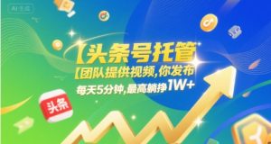 【头条号托管 】团队提供视频,你发布,每天5分钟,最高躺挣1W+【揭秘】-学习笔记资源库