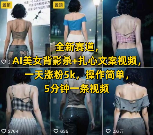 全新赛道，AI美女背影杀+扎心文案视频，一天涨粉5k，操作简单，5分钟一条视频-学习笔记资源库
