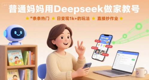 普通妈妈用Deepseek做家教号，条条热门，日变现1k+的玩法，直接抄作业-学习笔记资源库