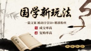 国学新玩法:一篇文案  被动日引50+精准粉丝成交率高  复购率高-学习笔记资源库