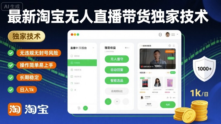 最新淘宝无人直播带货独家技术，无违规无封号风险，操作简单易上手，长期稳定日入1k【揭秘】-学习笔记资源库