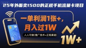 25年外面卖1500的正规手机流量卡项目,一单利润1张+,月入过1W,人人可做(推广技术+正规渠道)【揭秘】-学习笔记资源库