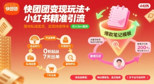 快团团变现玩法+小红书精准引流技巧，助你真正落地私域卖货，实现持续挣米-学习笔记资源库
