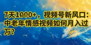 7天收益1k+,视频号新风口:中老年情感视频如何月入过W?-学习笔记资源库
