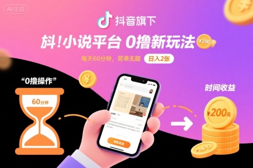 抖音旗下小说平台0撸新玩法，每天挂G60分钟，简单无脑，日入2张【揭秘】-学习笔记资源库