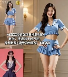 AI海军装美女跳舞视频制作教学,快速涨千粉万粉,视频教程+提示词(绘图词、动作词)-学习笔记资源库