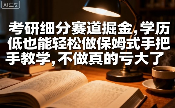 考研细分赛道掘金，日入1k+，学历低也能轻松做保姆式手把手教学，不做真的亏大了【揭秘】-学习笔记资源库
