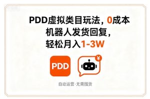 PDD虚拟类目玩法,0成本,机器人发货回复,轻松月入1-3W-学习笔记资源库