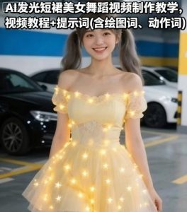 AI发光短裙美女舞蹈视频制作教学，视频教程+提示词(含绘图词、动作词)-学习笔记资源库
