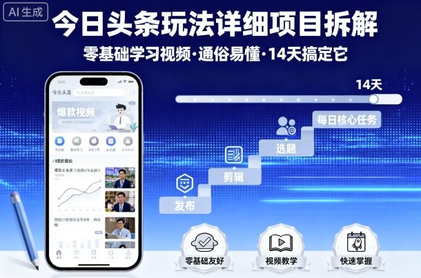 今日头条玩法详细项目拆解，零基础学习视频 通俗易懂 14天搞定它-学习笔记资源库