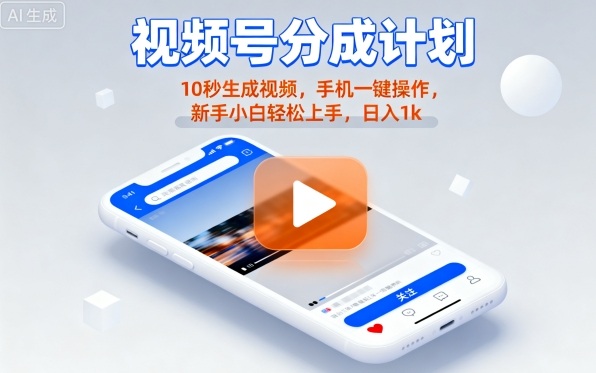 视频号分成计划懒人玩法，10秒生成视频，手机一键操作，新手小白轻松上手，日入1K【揭秘】-学习笔记资源库