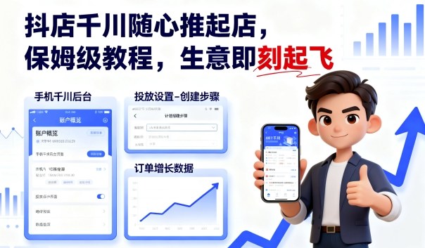抖店千川随心推起店，保姆级教程，生意即刻起飞-学习笔记资源库