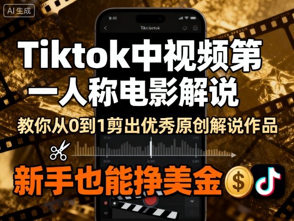 Tiktok中视频第一人称电影解说，教你从0到1剪出一个优秀的原创解说作品，新手也能挣美金-学习笔记资源库