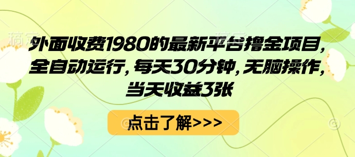 外面收费1980的最新平台撸金项目，全自动运行，每天30分钟，无脑操作，当天收益3张【揭秘】-学习笔记资源库