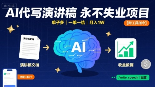 AI代写演讲稿，永不失业项目，单子多，一单一结，月入1W【附工具指令】-学习笔记资源库