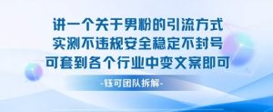 2025关于男粉的引流方式实测不违规安全稳定不封号可套到各个行业中变文案即可-学习笔记资源库
