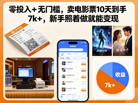 零投入+无门槛，卖电影票10天到手7k+，新手照着做就能变现【揭秘】-学习笔记资源库