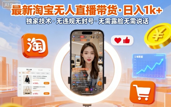 最新淘宝无人直播带货，日入1k+，独家技术，无违规无封号，无需露脸无需说话【揭秘】-学习笔记资源库