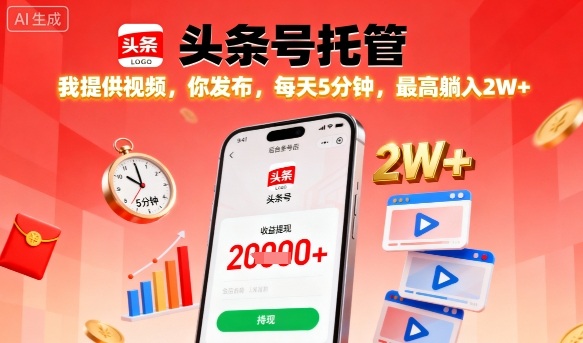 【头条号托管】我提供视频，你发布，每天5分钟，最高躺入2W+【揭秘】-学习笔记资源库