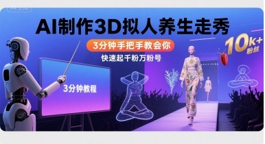 Ai制作3D拟人养生走秀，3分钟手把手教会你，快速起千粉万粉号-学习笔记资源库