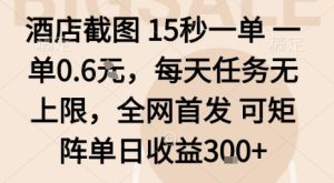 酒店截图15秒一单,一单0.6米,每天任务无上限,全网首发可矩阵单日收益3张【揭秘】-学习笔记资源库