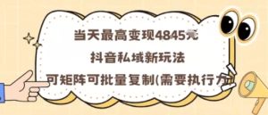 当天最高变现1k+,抖音私域新玩法,可矩阵可批量复制-学习笔记资源库