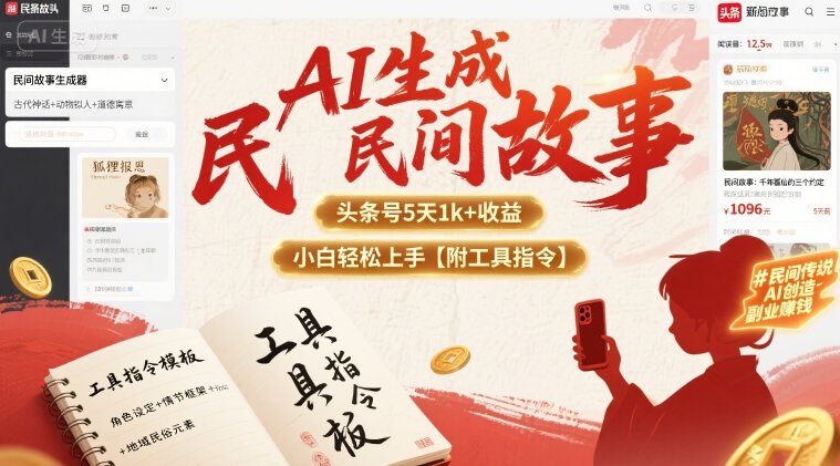 AI生成民间故事，头条号5天1k+，小白轻松上手【附工具指令】-学习笔记资源库