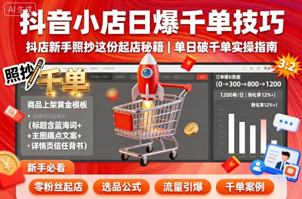 抖音小店日爆千单技巧，抖店新手照抄这份起店秘籍，单日破千单-学习笔记资源库