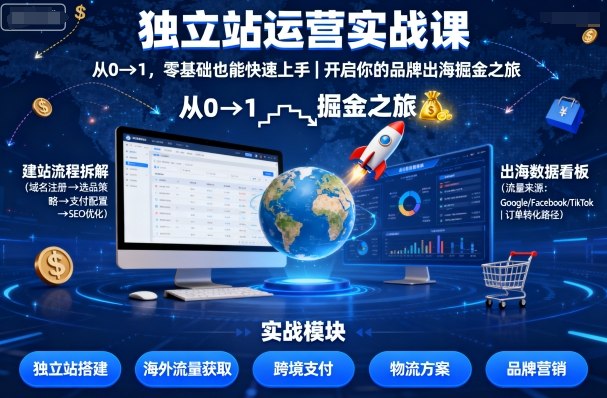 独立站运营实战课，​从0到1，零基础也能快速上手，开启你的品牌出海掘金之旅-学习笔记资源库