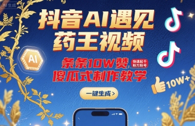 抖音AI遇见药王视频，条条10W赞，快速起千粉万粉号，傻瓜式制作教学-学习笔记资源库