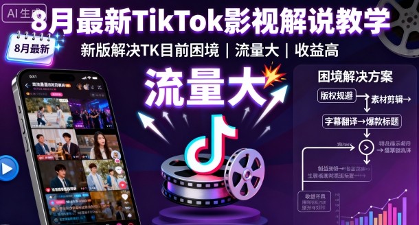 8月最新TikTok影视解说教学，新版解决TK目前困境，流量大，收益高-学习笔记资源库