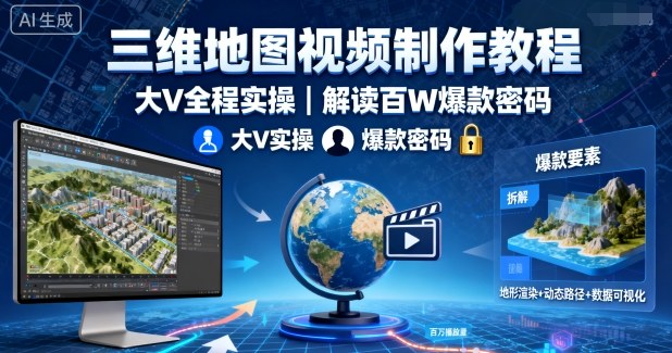 三维地图视频制作教程，大V全程实操，解读百W爆款密码-学习笔记资源库