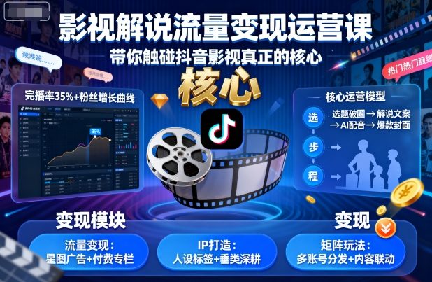 影视解说流量变现运营课，带你触碰抖音影视真正的核心-学习笔记资源库