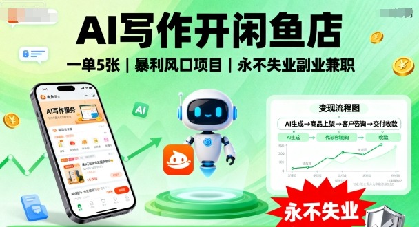 AI写作开闲鱼店，一单5张，暴利风口项目，永不失业副业兼职【全网首发】-学习笔记资源库