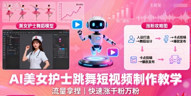 AI美女护士跳舞短视频制作教学，流量拿捏，快速涨千粉万粉【提示词+视频教程】-学习笔记资源库