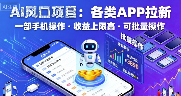 AI风口项目，各类APP拉新，一部手机就可以操作，收益上限高，可批量操作-学习笔记资源库