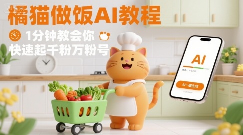 有趣的橘猫买菜做饭视频，用AI一键搞定，1分钟教会你，快速起千粉万粉号-学习笔记资源库