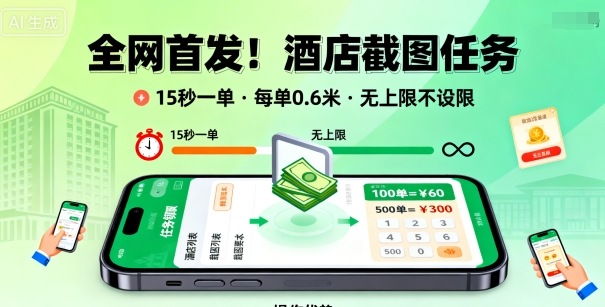 全网首发！酒店截图任务，15秒一单，每单0.6米，任务无上限不设限，矩阵操作单日3张到手【揭秘】-学习笔记资源库