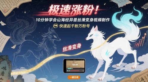 极速涨粉！10分钟学会山海经异兽丝滑变身视频制作，快速起千粉万粉号-学习笔记资源库