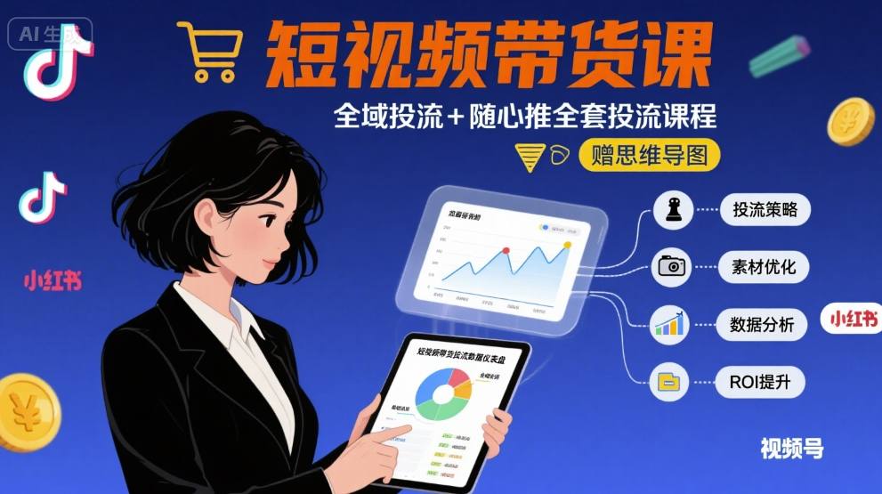 最新短视频带货课，全域投流+随心推全套投流课程+思维导图-学习笔记资源库