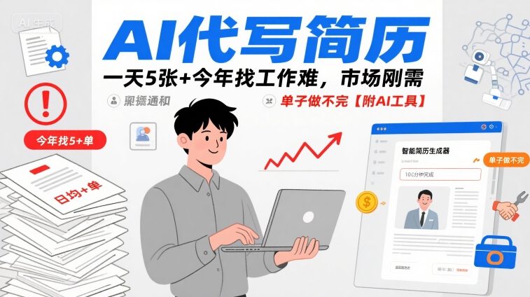 AI代写简历，一天5张+今年找工作难，市场刚需，单子做不完【附AI工具】-学习笔记资源库