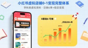小红书虚拟店铺0-1变现完整体系:卖学科类虚拟资料,一天6张+,很稳定【已完结】-学习笔记资源库