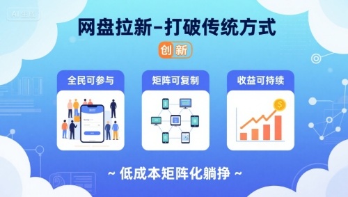 网盘拉新-打破传统方式，低成本矩阵化躺挣，全民可参与、矩阵可复制、收益可持续【揭秘】-学习笔记资源库