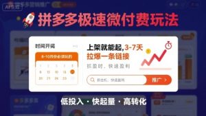 8月26号拼多多极速微付费玩法,8-10月份必须玩的,上架就能起,3-7天拉爆一条链接-学习笔记资源库